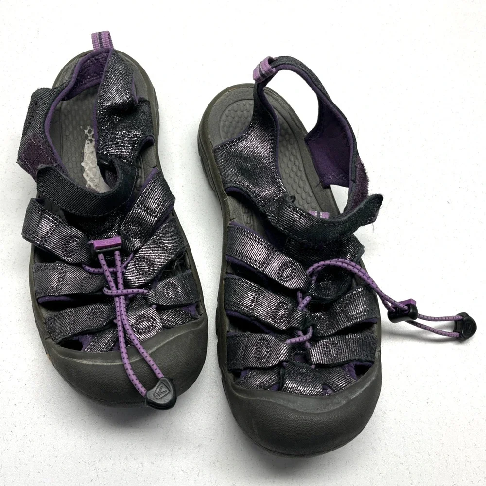 Girls Keen Newport Purple Gray Glitter Casual Hiking Sandals Shoes Size 6 Youth